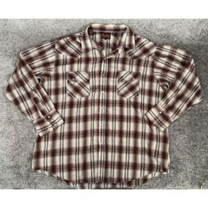 Plains Westernwear Pearl Snap Shirt Mens XL‎ Flap Pocket Plaid Rockabilly Rodeo